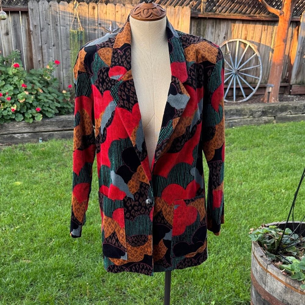 Vtg 80's Fancy of California Abstract Ribbed Blazer Retro Textured Jacket Sz S